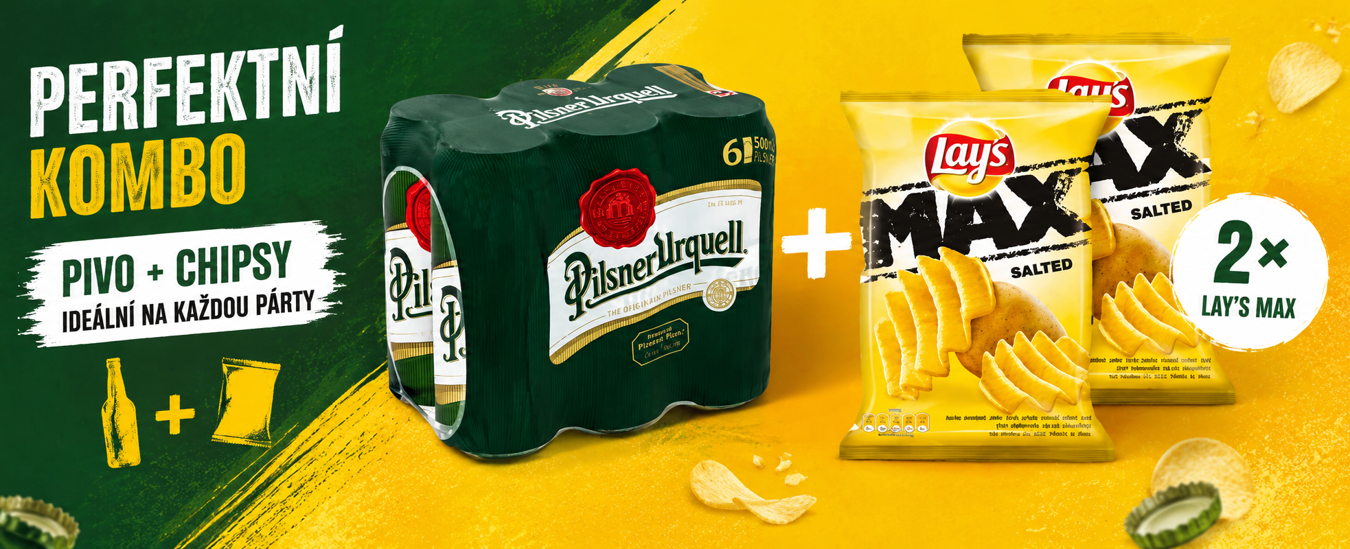 6× Pilsner Urquell 12° + 2× Lay's Max