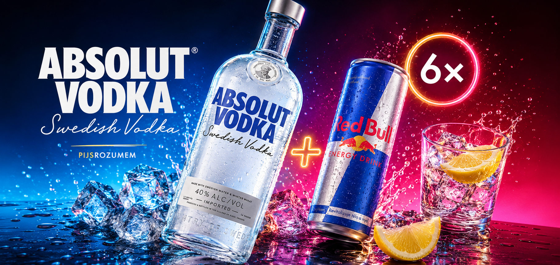 Absolut Vodka 0,7l + 6× Red Bull